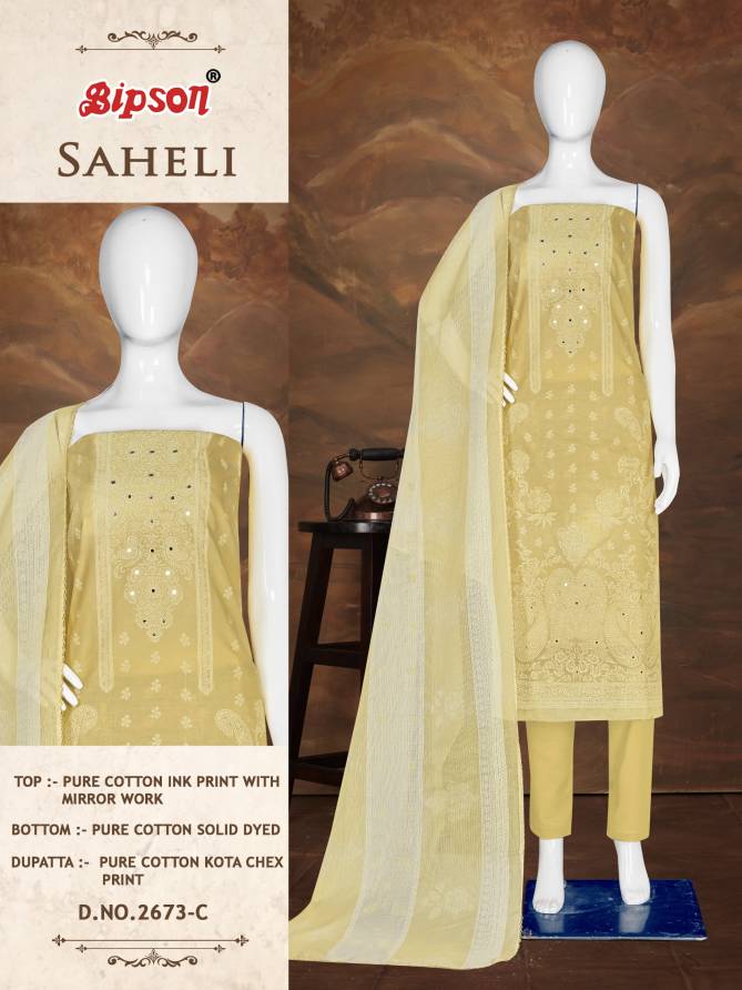 Saheli 2673 By Bipson Printed Mirror Work Cotton Dress Material Wholesale Shop In Surat
